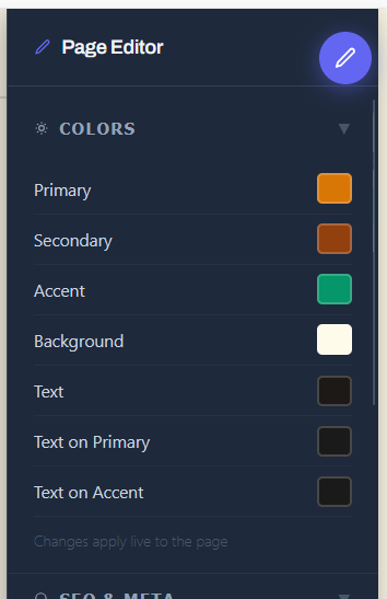 Wizard step 5 — color editor panel